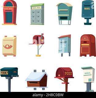 Mailboxen. Briefkasten für korrespondierenden Briefe liefern einzelne numerische Behälter für den Empfang Korrespondenz grellen Vektor-Illustrationen Stock Vektor