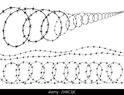Stacheldraht-Set-Grafik schwarz weiß Skizze isoliert Illustrationsvektor Stock Vektor