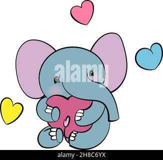 Emotionaler Aufkleber mit niedlichem Elefant. Kawaii-Stil. Cartoon Emoji Aufkleber mit liebevollen Elefant. Vektorgrafik. Stock Vektor