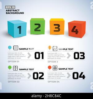 Abstrakte Business-Infografiken mit bunten 3D Würfel Text-Symbole vier Optionen für Vektordarstellung mit hellem Hintergrund Stock Vektor
