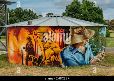 Water Tank Art, Redesdale, Victoria, Australien Stockfoto