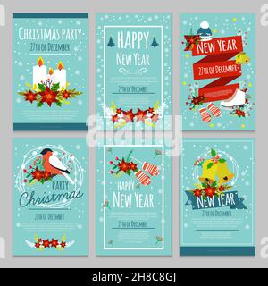 Weihnachten handgezeichnetes Poster Set mit Weihnachtsfeier 27th von Dezember Beschreibungen Vektor Illustration Stock Vektor
