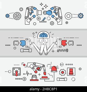Drei horizontale Montage Banner auf verschiedenen Themen mit mehreren gesetzt Färbt ausgewählte Elemente Vektordarstellung Stock Vektor