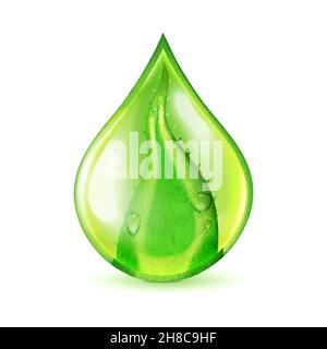 Isoliertes Bild von realistischen Wassertropfen geformt grüne Aloe Vera Blatt konzeptionelles Element auf leerem Hintergrund Vektorgrafik Stock Vektor