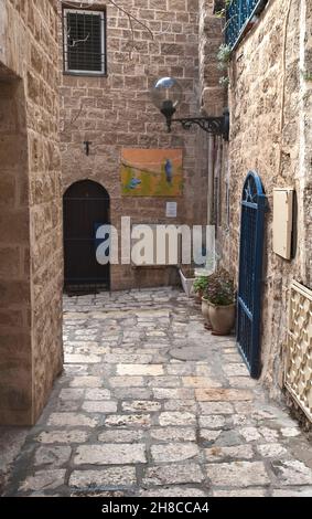 Enge Straßen in der Altstadt, Israel, Tel Aviv, Jaffa Stockfoto