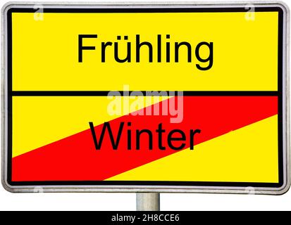 Stadtgrenzschild Fruehling / Winter, Frühling / Winter, Deutschland
