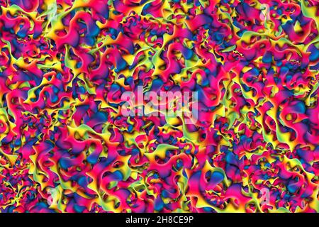 3D abstrakter Hintergrund aus Schichten psychedelischer regenbogenfarbener Wellenformen Stockfoto