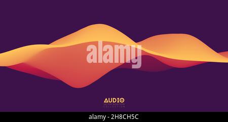 Visualisierung von Schallwellen. Orangefarbene 3D-Signalform. Muster für Sprachmuster. Stock Vektor