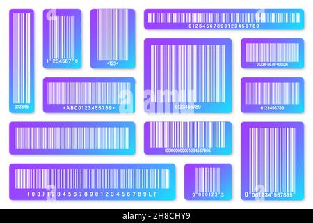 Satz moderner, farbenfroher Produkt-Barcodes. Identifizierungscode. Seriennummer, Produkt-ID mit digitalen Informationen. Store- oder Supermarktscan Stock Vektor