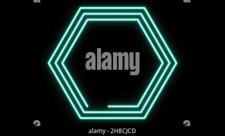 3D Abbildung - Hypnotisches blaues Sechseck auf schwarzem Hintergrund Stockfoto