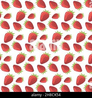 Nahtloses Muster mit süßen roten Erdbeeren auf weißem Hintergrund Stock Vektor