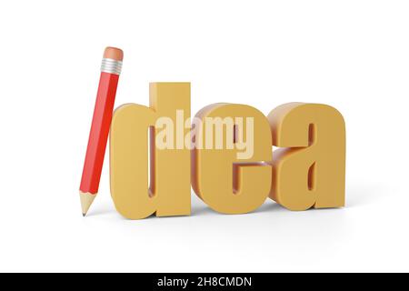 Idee Wort in drei Dimensionen mit Bleistift. 3D Abbildung. Stockfoto