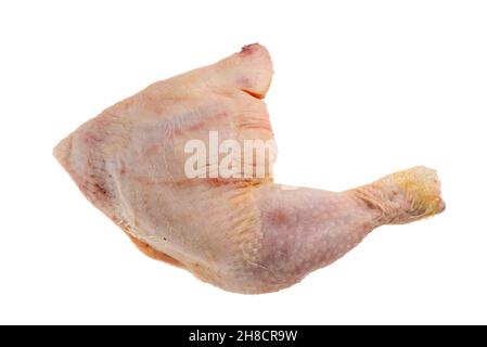 Das ganze Hühnerbein in der Draufsicht isoliert auf einem weißen, schneidendem Pfad Stockfoto