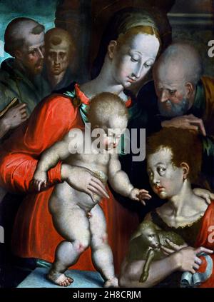 Madonna mit Kind und Heiligen John, Joseph, Francis, und Anthony, durch den Kreis von Giovanni Cambiaso, 1495-1547 15-16th Jahrhundert, Italien, Italienisch. Stockfoto