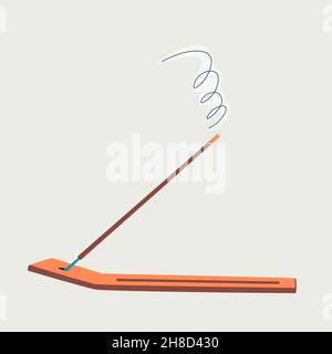 Aromatischer Stock auf einem Holzständer. Schritt für Schritt Anleitung für Räucherstäbchen. Vektor-Doodle isolierte Illustration. Stock Vektor