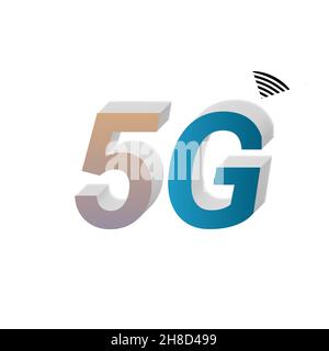 3D Darstellung eines '5G'-Zeichens isoliert auf weißem Hintergrund Stockfoto