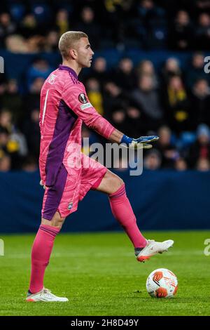 Broendby, Dänemark. 25th, November 2021. Anthony Lopes (1) aus Lyon während des UEFA Europa League-Spiels zwischen Broendby IF und Lyon im Broendby-Stadion in Broendby. (Foto: Gonzales Photo - Robert Hendel). Stockfoto