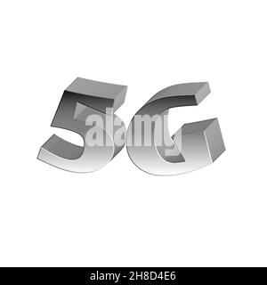3D Darstellung eines '5G'-Zeichens isoliert auf weißem Hintergrund Stockfoto