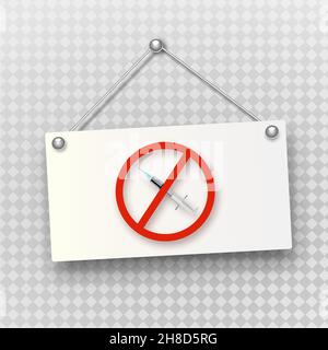 Vektordarstellung „Stop Vaccine“. 3D Illustration ikonisches Design des STOP-Impfstoffs, isoliert auf transparentem Hintergrund. Stock Vektor