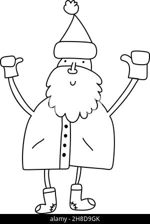 Lustige Cartoon Vektor Monoline Santa Claus. Handgezeichnete Illustration für Weihnachts- und Neujahrsplakate, Geschenkanhänger und Etiketten Stock Vektor