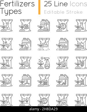 Lineare Symbole für Düngemitteltyp gesetzt Stock Vektor