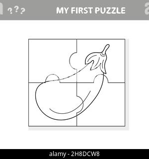 Logik Puzzle für Kinder. Bildung Arbeitsblatt mit Auberginen entwickeln. Aktivitätsseite im Cartoon-Stil. Malseite Stock Vektor