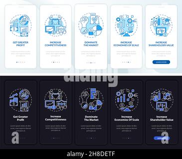 Bedeutung der Erweiterung dunkel, hell Onboarding mobile App Seite Bildschirm Stock Vektor