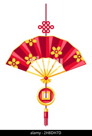 Illustration eines chinesischen hängenden Talismans mit Fisch. Symbol für asiatisches Neujahr in der Tradition. Stock Vektor