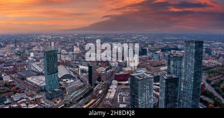 Luftaufnahme der Stadt Manchester in Großbritannien Stockfoto