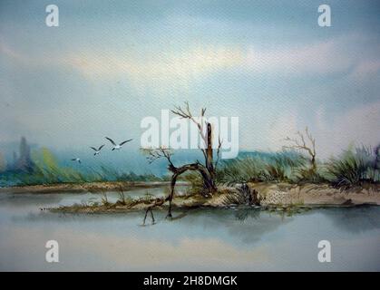 Handgemalte Original-Impressionismus Meisterwerke Maler professioneller Künstler Aquarell Muster Meisterwerke Malerei Landschaft Landschaft Natur Stockfoto