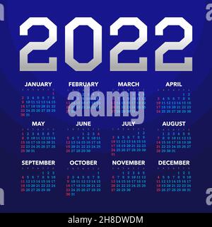 Kalender für 2022 auf blauem Hintergrund Stock Vektor