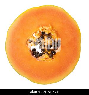 Papaya Fruit - geschnittene Scheibe isoliert auf weißem Hintergrund Stockfoto