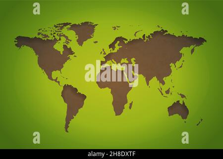 Detaillierte weltweite Karte in grünen und braunen Öko-Farben, papercraft Eco Illustration Stock Vektor