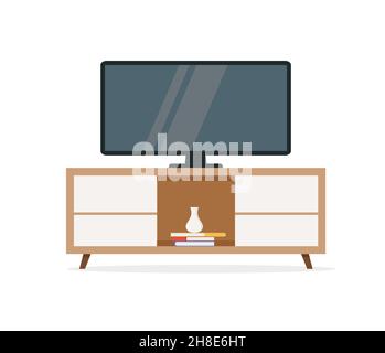 Fernseher mit Bordstein. Vorlage für Vektordesign im flachen Stil. EPS 10 Stock Vektor