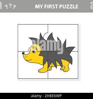 Cartoon Vektor Illustration von Bildung Puzzle-Spiel für Kinder im Vorschulalter mit lustigen Igel Tier. Mein erstes Rätsel Stock Vektor