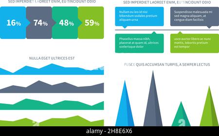 Infografiken. Flussdiagramm zur Geschäftspräsentation. Datenvisualisierungsleisten. Abstrakte Scheme-Vorlagen. Statistische Informationen. Visuelle Elemente verarbeiten Stock Vektor