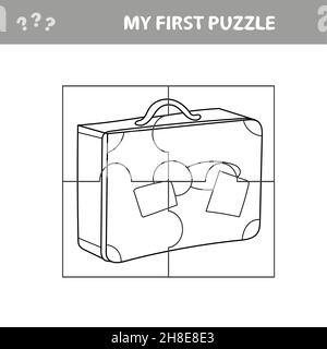 Travel Suitcase - Puzzle-Spiel für Kinder, Arbeitsblatt. Meine erste Puzzle- und Malseite Stock Vektor