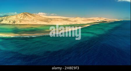 Luftaufnahme der Lagune am Sotavento Strand Fuerteventura Stockfoto