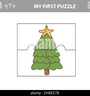 Puzzle Pieces - Weihnachtsbaum-Design. Mein erstes Puzzle - Spiel für Kinder Stock Vektor
