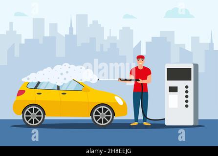 Autowaschservice. Web-Illustrationen im flachen Stil. Eps 10 Stock Vektor