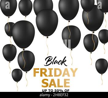 Black Friday Sale Poster mit glänzenden Ballons auf weißem Hintergrund Vektor-Illustration. Stock Vektor