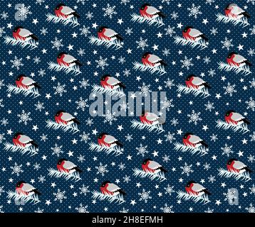 Nahtlose Musterdekoration aus rotem Gimpel-Vogel und Schneeflocke EPS 10 Stock Vektor