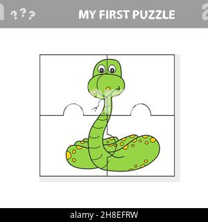 Cartoon Illustration der pädagogischen Puzzle-Aktivität für Kinder im Vorschulalter mit Schlangentier-Charakter. Mein erstes Rätsel Stock Vektor