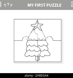 Puzzle Pieces - Weihnachtsbaum-Design. Mein erstes Puzzle - Spiel für Kinder und Malvorlagen Stock Vektor