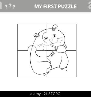 Puzzle Puzzle-Spiel Für Kinder - Animal Hamster - Arbeitsblatt Stücke Cartoon Vector. Meine erste Puzzle- und Malseite Stock Vektor