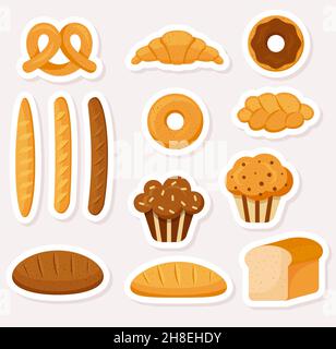 Set von niedlichen Vektor Bäckerei Aufkleber. Flacher Style. EPS 10 Stock Vektor
