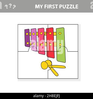Bildung Papier Spiel für Kinder im Vorschulalter. Vektorgrafik. Cartoon Xylophon. Mein erstes Rätsel Stock Vektor