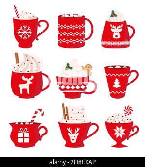 Set von niedlichen Weihnachten heiße Getränke. Vektorgrafik. Eps 10 Stock Vektor