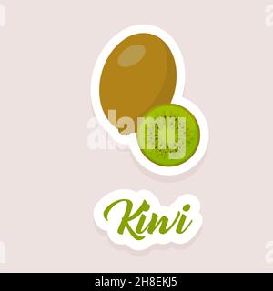 Niedliche Vektor Aufkleber Obst Kiwi Symbole. Flacher Style. EPS 10 Stock Vektor