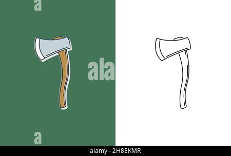 Axt oder Beil. Camping-Logo. Reise- und Reisesymbol. Wanderelement zum Drucken. Aufkleber, Doodle Pin, Patch. Stock Vektor